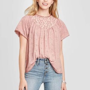 Knox Rose Burnout Lace Short Sleeve Blouse Medium